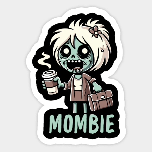 Mombie | Funny Zombie Illustration of a Tired Mom with Coffee | Mother's Day Funny Gift Ideas Sticker